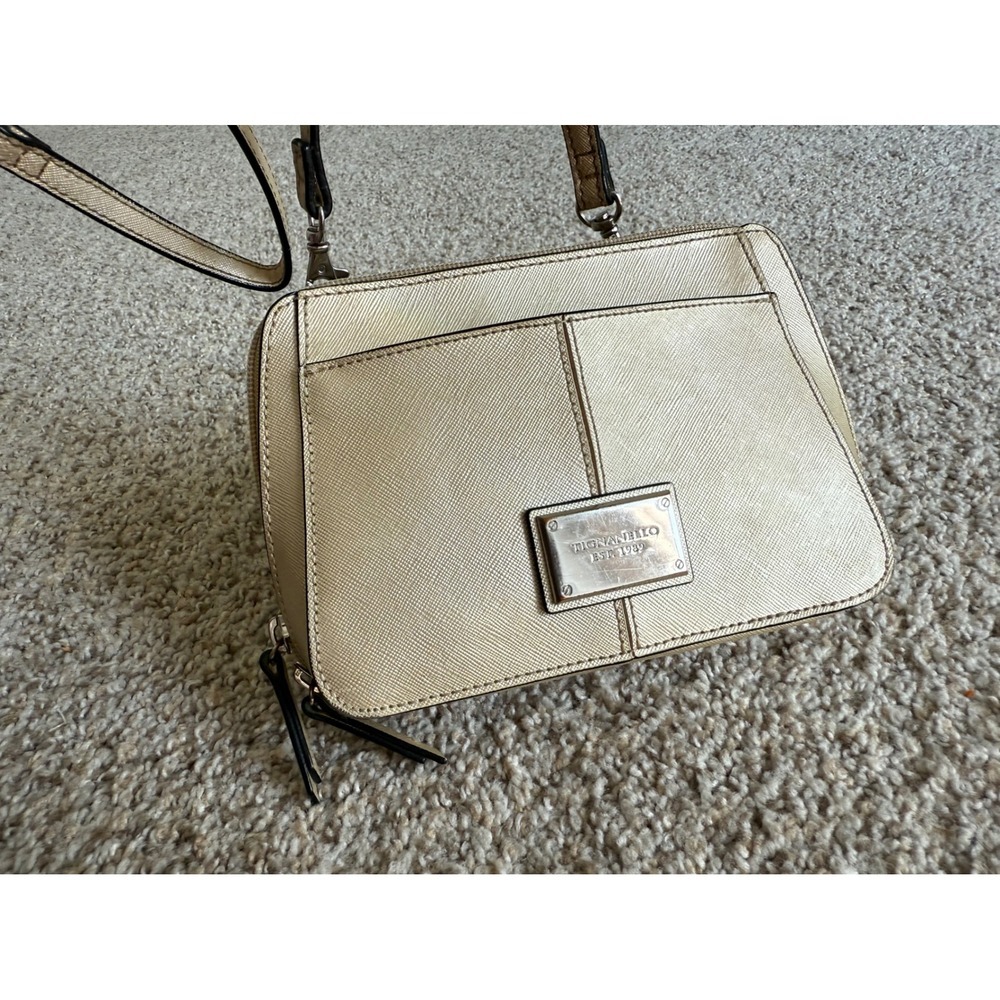 Tignanello‎ gold Crossbody Bag Genuine Leather Wallet Organizer Small Purse